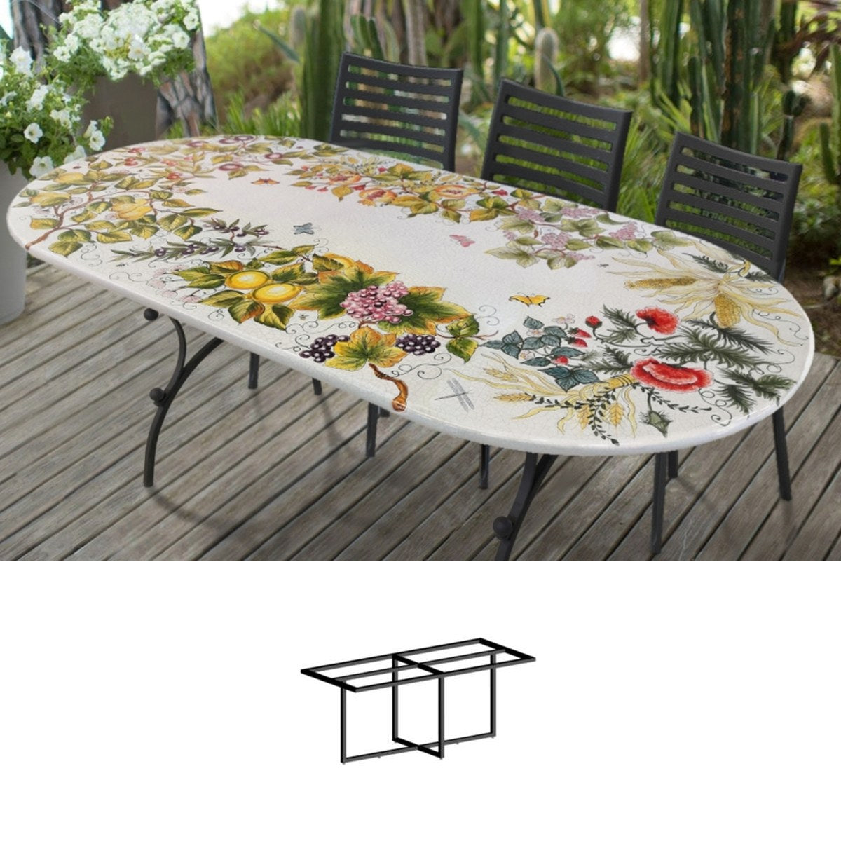 Gartentisch oval Inglese, 200 × 100 cm mit Untergestell Biquadro 180x80