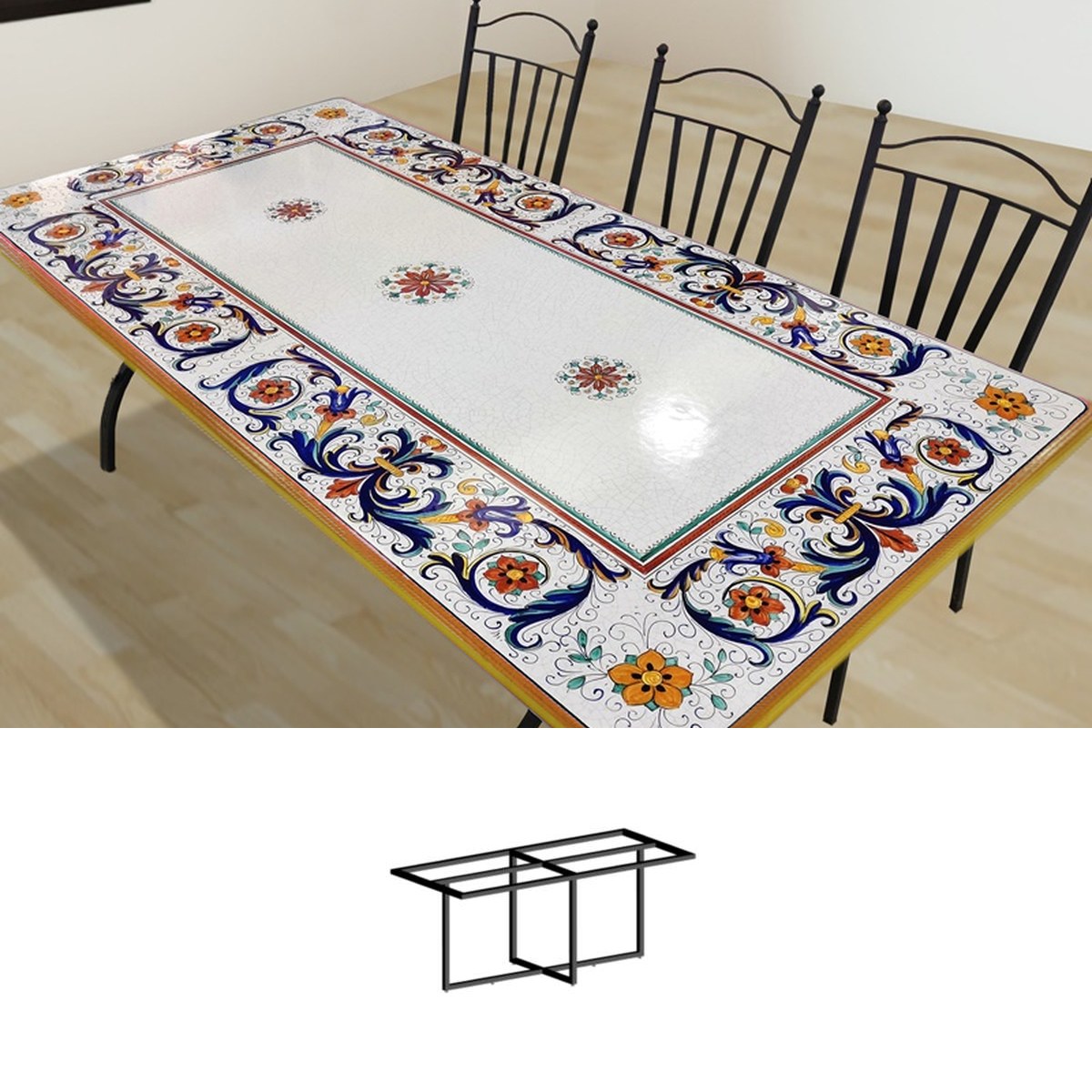 Gartentisch Ricco Deruta, 200 × 100 cm mit Untergestell Biquadro 180x80